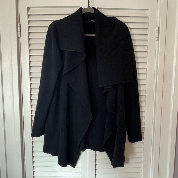 Lafayette 148 women's medium long cardigan duster waterfall black fine wool - Picture 1 of 10